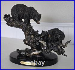 REPAIRED Marc Pierce Home Schooled Bear + Cubs Fishing Sculpture Big Sky Carvers