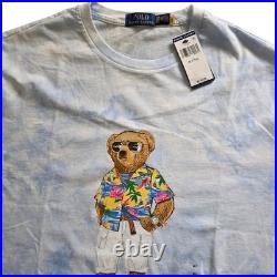 Ralph Lauren Polo Bear T Shirt Sky Blue Cloud Tie Dye Graphic Print Mens XLT