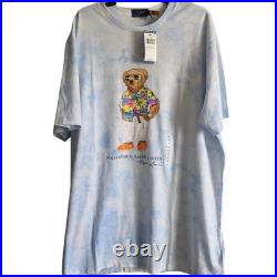 Ralph Lauren Polo Bear T Shirt Sky Blue Cloud Tie Dye Graphic Print Mens XLT