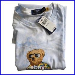 Ralph Lauren Polo Bear T Shirt Sky Blue Cloud Tie Dye Graphic Print Mens XLT