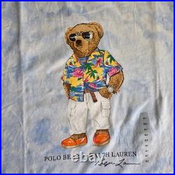 Ralph Lauren Polo Bear T Shirt Sky Blue Cloud Tie Dye Graphic Print Mens XLT