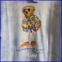 Ralph Lauren Polo Bear T Shirt Sky Blue Cloud Tie Dye Graphic Print Mens XLT