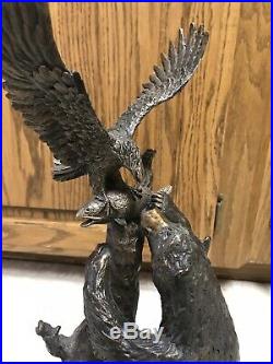 Rare! Big Sky Carvers J. M. Fleming Eagle Bear Sculpture Whos Fish Carved