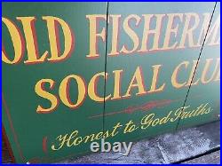 Rare Big Sky Carvers William Reel Wood Old Fishermans Social Club Sign Folk Art