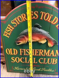 Rare Folk Art Sign WoodBig Sky Carvers William Reel Old Fisherman's Social Club