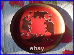 Red Big Sky Carvers Fusion Brow Bears Pawprints Platter Cabin Decor Gift-wrapped