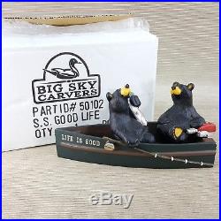 S. S. Good Life Bearfoots Fishing Bears Motor Boat Big Sky Carvers 50102 with Box