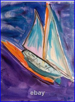 Sailboat in the Sky Neo Expressionist Original Wall Art Canvas 14x11
