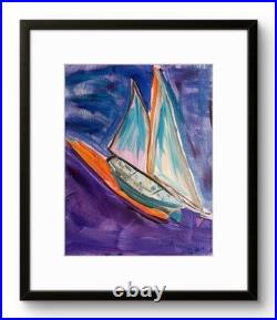 Sailboat in the Sky Neo Expressionist Original Wall Art Canvas 14x11
