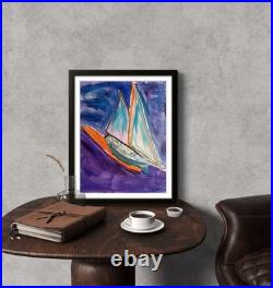Sailboat in the Sky Neo Expressionist Original Wall Art Canvas 14x11