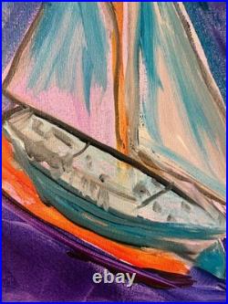 Sailboat in the Sky Neo Expressionist Original Wall Art Canvas 14x11