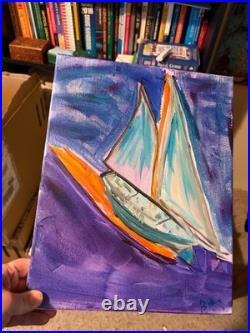 Sailboat in the Sky Neo Expressionist Original Wall Art Canvas 14x11