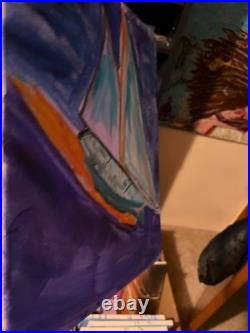 Sailboat in the Sky Neo Expressionist Original Wall Art Canvas 14x11