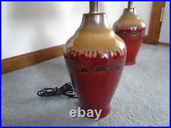 Set 2 Lamps Big Sky Carvers & Demdaco Rustic Lodge Cabin Red Bear Fusion #72222