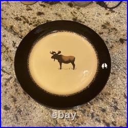 Set 6 Brushwerks Stoneware Big Sky Carvers Ceramic Dinner Plates Moose