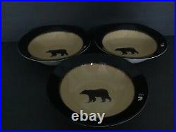 Set Of 3 Brushwerks Bear By Big Sky Carvers Large Rim Soup/Pasta Bowl 9 1/4