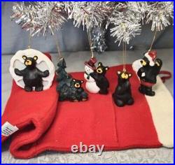 Set Of 5 Big Sky Carver Barefoots Christmas Ornaments -With Storage Pouch