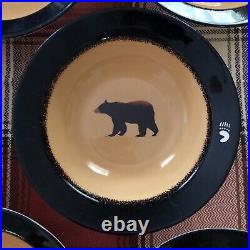 Set Of 8 Brushwerks Stoneware Big Sky Carvers Bear Soup Bowls 9 1/4 Cabin VGUC