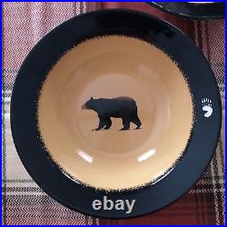 Set Of 8 Brushwerks Stoneware Big Sky Carvers Bear Soup Bowls 9 1/4 Cabin VGUC