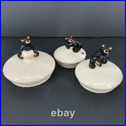 Set of 3 Big Sky Bear Foots Ceramic Canister Set with Bear Lids Made In USA