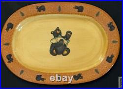 Set of 4 BEARFOOTS By Jeff Flemming Bear WithFish Oval Plates/Platters NEW