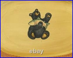 Set of 4 BEARFOOTS By Jeff Flemming Bear WithFish Oval Plates/Platters NEW