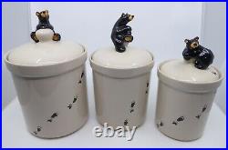 Set of Three Big Sky Bearfoots Ceramic Canister Set Footprints withBear Lids 2000