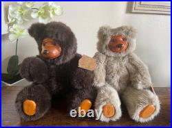 Signed 2 Rare Big Sky Carvers Bearfoots Plush Teddy Bears Wooden Face & Paws Signed 2 Rare Big Sky Carvers Bearfoots Plush Teddy Bears Wooden Face & Paws