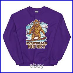 Snowboard Big Sky Grizzly Bear USA Snowboarding Animal Crewneck Sweatshirt