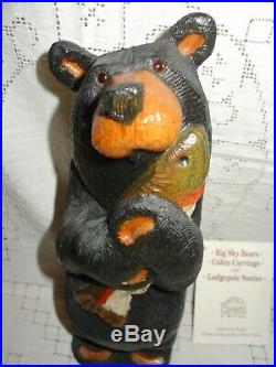 Upright Black Bear with Salmon! 2 tall Big Sky Bears Rough Western Pine Carving
