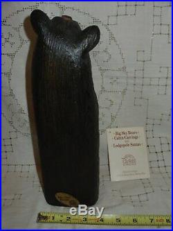Upright Black Bear with Salmon! 2 tall Big Sky Bears Rough Western Pine Carving