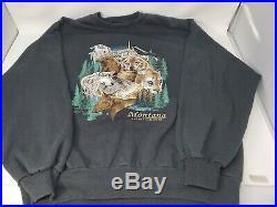 VINTAGE 1997 Montana wild west Sweatshirt Moose Bear wolf wildlife Big Sky sz XL