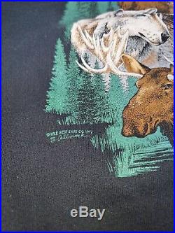 VINTAGE 1997 Montana wild west Sweatshirt Moose Bear wolf wildlife Big Sky sz XL