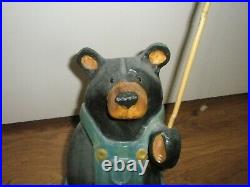 Very Rare Big Sky Carvers Wood Carved Bear Bernie In Overalls & Fishing Pole LE