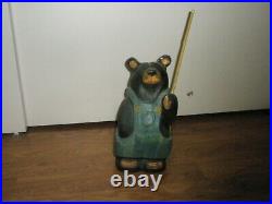 Very Rare Big Sky Carvers Wood Carved Bear Bernie In Overalls & Fishing Pole LE