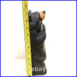 Vintage 12 BSC Big Sky Carvers Jeff Fleming Solid Carved Wood Bear with Salmon
