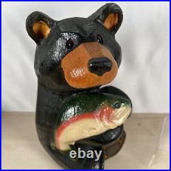 Vintage 15 BSC Big Sky Carvers Jeff Fleming Solid Carved Wood Bear with Salmon