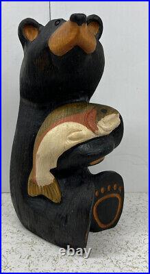 Vintage 15 BSC Big Sky Carvers Jeff Fleming Solid Carved Wood Bear with Salmon