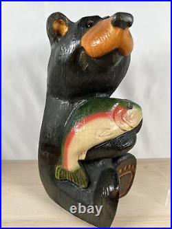 Vintage 15 BSC Big Sky Carvers Jeff Fleming Solid Carved Wood Bear with Salmon