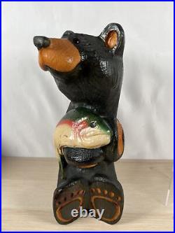 Vintage 15 BSC Big Sky Carvers Jeff Fleming Solid Carved Wood Bear with Salmon