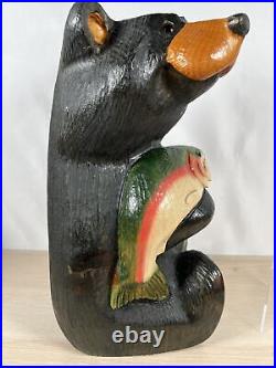 Vintage 15 BSC Big Sky Carvers Jeff Fleming Solid Carved Wood Bear with Salmon