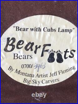 Vintage 1990s Jeff Fleming Big Sky Carvers Bearfoots Bear + Cubs Resin Lamp ONLY