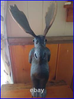 Vintage 1996 Big Sky Carvers Wood Pine Carved Melvin Moose Antlers Sculpture