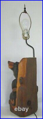 Vintage BSC Big Sky Carvers Jeff Fleming Solid Carved Wood Bear lamp
