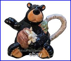 Vintage Barefoots Black Bear Yogi Bruin 7 Ceramic Porcelain Honey Teapot Rare
