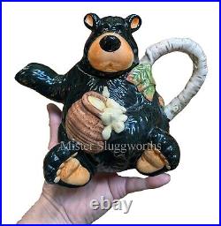 Vintage Barefoots Black Bear Yogi Bruin 7 Ceramic Porcelain Honey Teapot Rare