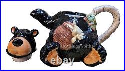 Vintage Barefoots Black Bear Yogi Bruin 7 Ceramic Porcelain Honey Teapot Rare