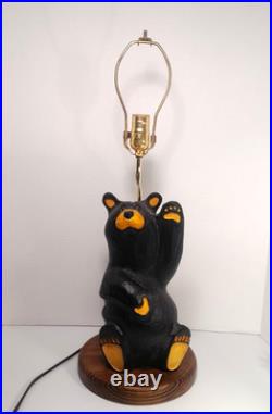 Vintage Big Sky Bears Jeff Fleming Black Bear Waving Table Lamp 24 RARE