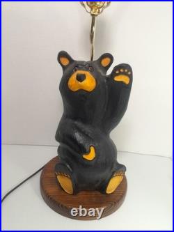 Vintage Big Sky Bears Jeff Fleming Black Bear Waving Table Lamp 24 RARE