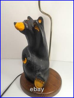 Vintage Big Sky Bears Jeff Fleming Black Bear Waving Table Lamp 24 RARE